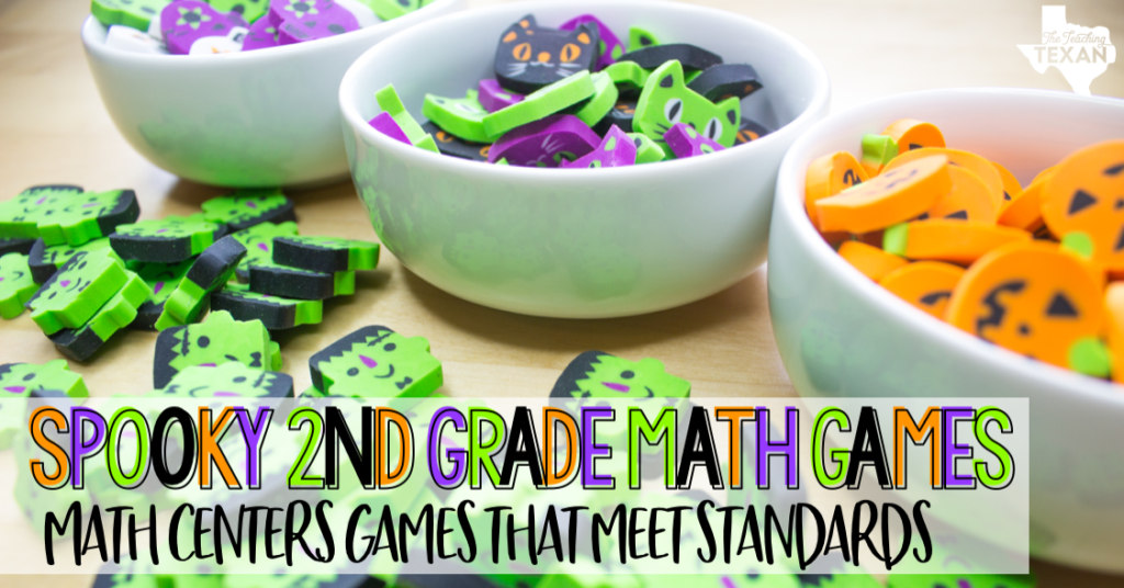 One of my favorite ways to incorporate the Halloween season is during our math block.  I've loved our math curriculum, but definitely feel it is lacking in the game area so I created some Halloween-inspired games that not only hit the standards, but the kids also LOVE playing